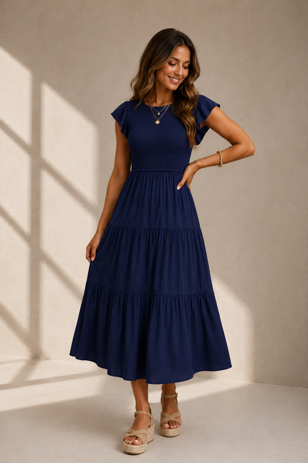 The Meadow Smocked Tiered Midi
