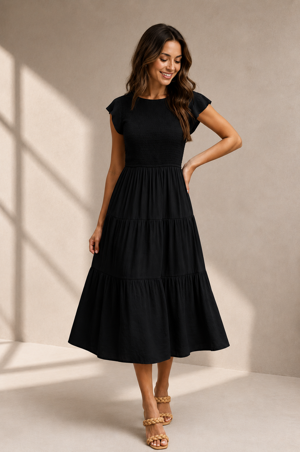 The Meadow Smocked Tiered Midi