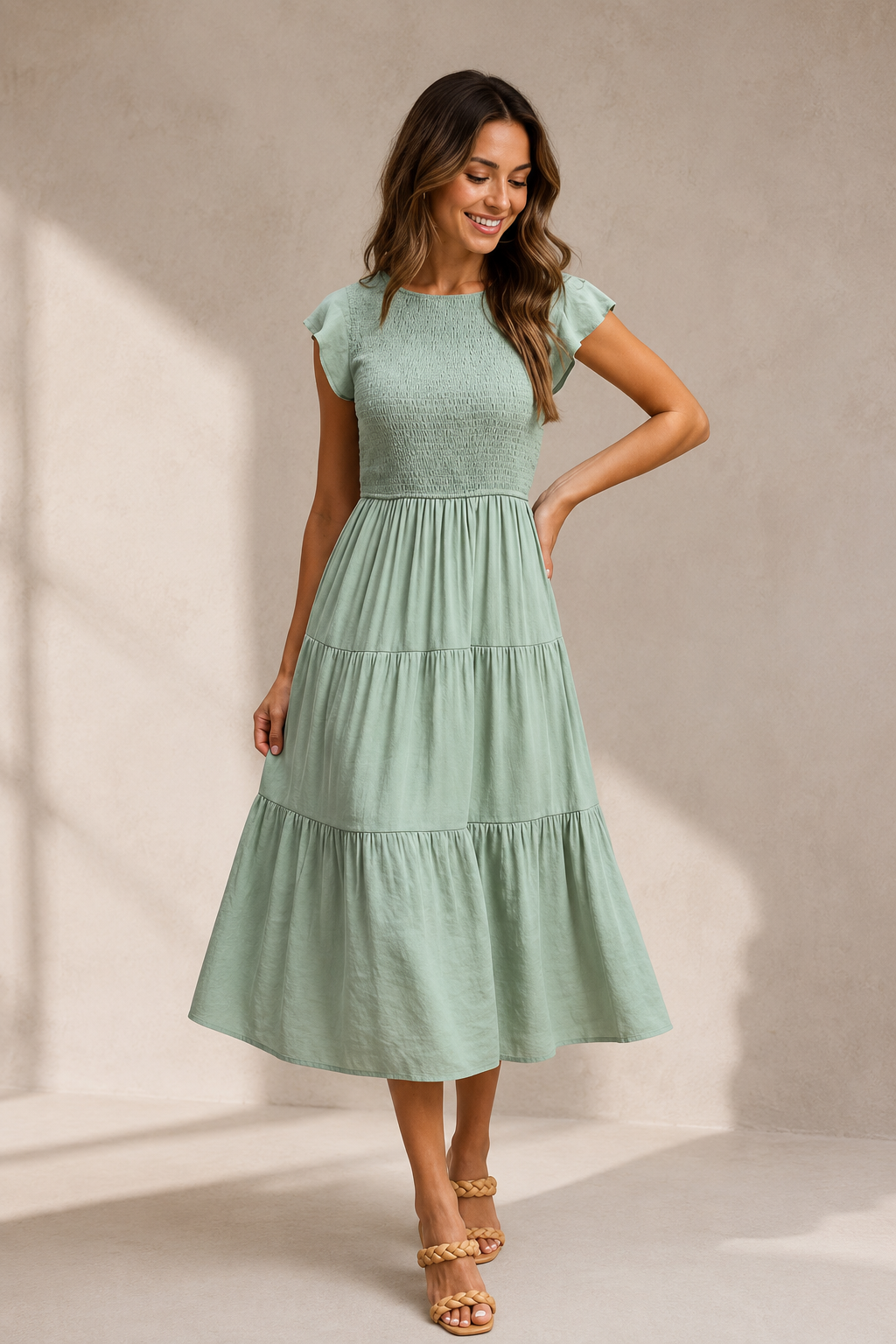 The Meadow Smocked Tiered Midi