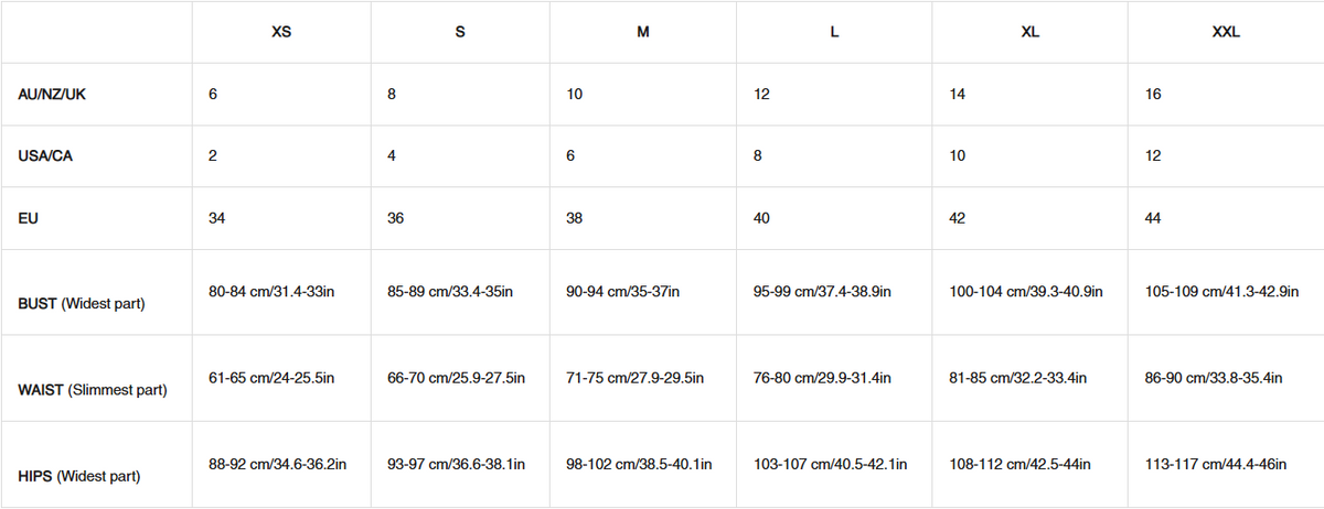Size guide chart
